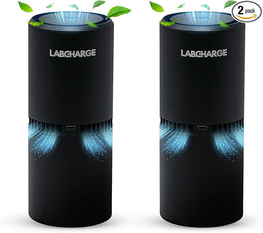 Lab Charge Small Ionic Air Purifier for Home & Bedroom – Silent HEPA Filter – Covers 250 Sq Ft - Free Cleaner for Pets, Hair, Smoke, Dust, Odors & Dander – Compact & Black Design - Pack of 2