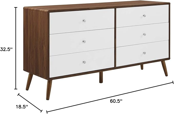 Modway MOD-7022-WAL-WHI Transmit 60" Dresser, Walnut White