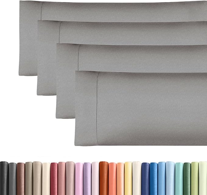 Body Pillowcases Set of 4-20x54 Long Body Pillow Case - Soft Body Pillow Cover for Sleeping & Side Sleepers - Comfy Breathable & Fade Free - Machine Washable w/Envelope Enclosure - (Heathered Grey)