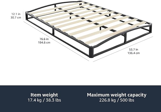 Amazon Basics Metal Platform Bed Frame with Wooden Slats, Sturdy Mattress Support, 10 Inches High, Under-Bed Storage, Full, Black
