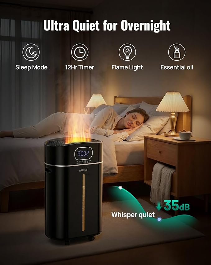 4.2Gal/16L Cool and Warm Mist Humidifier Large Room, Auto Restart Humidifiers for Home 1500 sqft, Air Humidifiers for Bedroom with Diffuser & Flame Light, Whole House Humidifiers for Baby Plant, Black