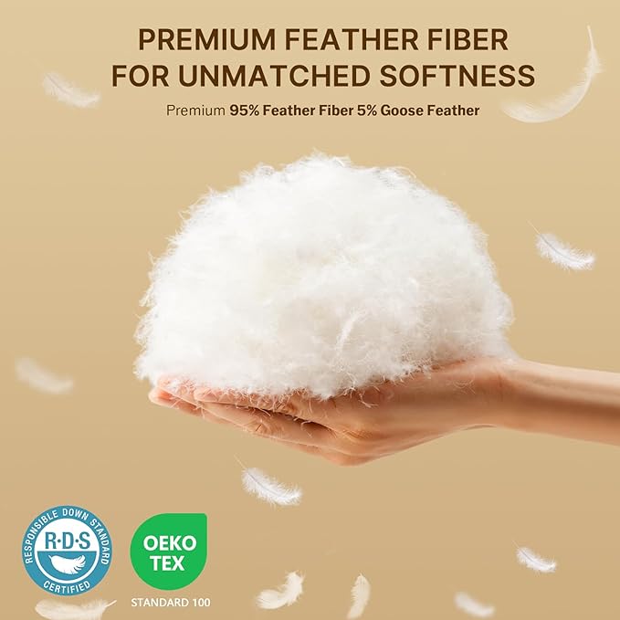 Felo Feather Down Pillow Queen Size, CloudFusion Goose Down Pillow for Sleeping, Hotel Collection Bed Pillow for Side Back Pain Sleepers (20" x 30")