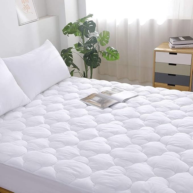 WhatsBedding Waterproof Mattress Pad Full Size Cotton Top Down Alternative Filling Pillowtop Mattress Topper Cover-Fitted Quilted White(Waterproof Full Mattress Pad)