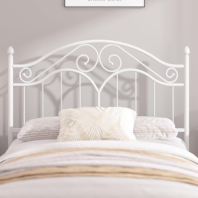 Elephance Headboard for Full Size Bed Frame, Vintage Platform Bed Metal Headboard Only, Height Adjustable, Sturdy and Stable, Full Size, Easy Assembly,White