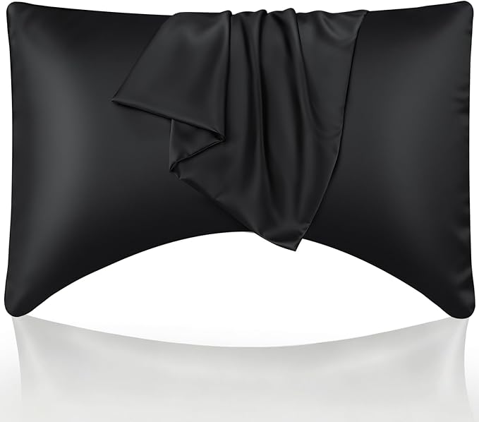 Cooling Curved King Pillow Case for Sider Sleeper Breathable Cool Silky Soft Pillow Cover with Zipper for Hot Sleepers,Hair and Skin Friendly,Black,1 Pack,20x36IN