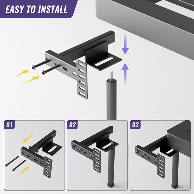 Adjustable Headboard Brackets - Metal Bed Frame Headboard Wall Mounting Brackets with Footboard Extension Kit for Twin, Full ,Queen ,King Size Bed(Black)