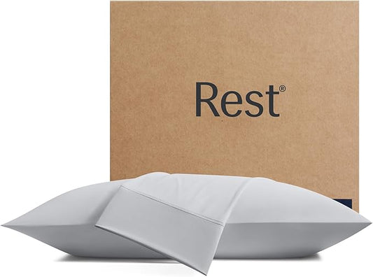 REST® Evercool®+ Cooling Pillowcases Standard - 2 Pillowcases for Sensitive Skin, Silver Infused Fabric for Hygienic Sleep, Silky Smooth for Curly Hair, High Elastic for Snug Fit (19x29 inches)
