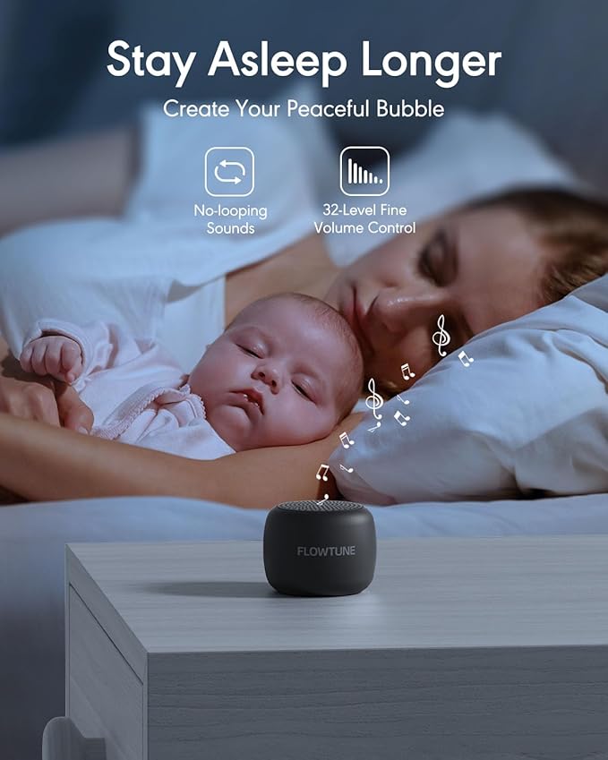 Sound Machine Flowtune White Noise Machine for Baby Adults, Mini Portable Sound Machine for Travel, 6H Timer, 18 Soothing Sleep Sounds Gift (Black)