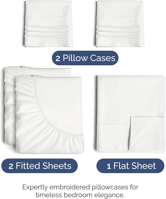 Split King Size 5 Piece Sheet Set - Comfy Breathable & Cooling Sheets - Hotel Luxury Bed Sheets for Women & Men - Deep Pockets, Easy-Fit, Extra Soft & Wrinkle Free - Antique White Oeko-Tex Bed Sheets