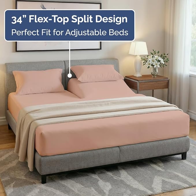Flex Top Split Head King 4 Piece Sheet Set - Ultra-Soft, Breathable & Cooling Bed Sheets Set - Hotel Luxury Bedding for Women & Men with Deep Pockets - Wrinkle Free & Fade Resistant - Oeko-Tex - Mauve