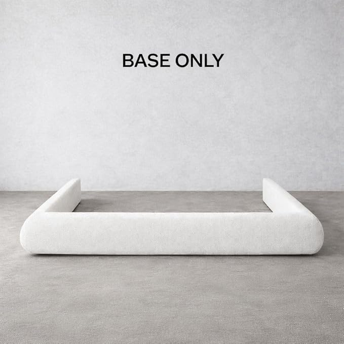 Round Bed – Washable Cover - Soft Upholstered Linen - Minimalist Modern - Half Circle Moon - Sold Separately (Black Linen, King Base)