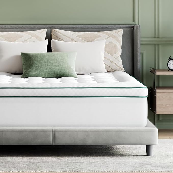 Novilla Full Mattress Topper, Extra Thick Pillow Top - Overfilled Hotel Luxury Mattress Pad Cover for Back Pain Relief, Breathable Fluffy Down Alternative Fill, 8-21” Deep Pocket, Green-White