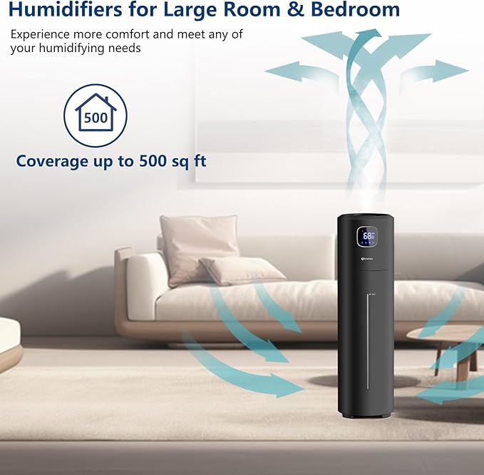 Akeshan Large Humidifiers for Bedroom, 9L/2.5Gal Ultrasonic Cool Mist, Top Fill Easy Clean with 350ML/H Mist Speed, Quiet, Suitable for Kids Room Plant Yoga Office Study Room Living (Black, Round)