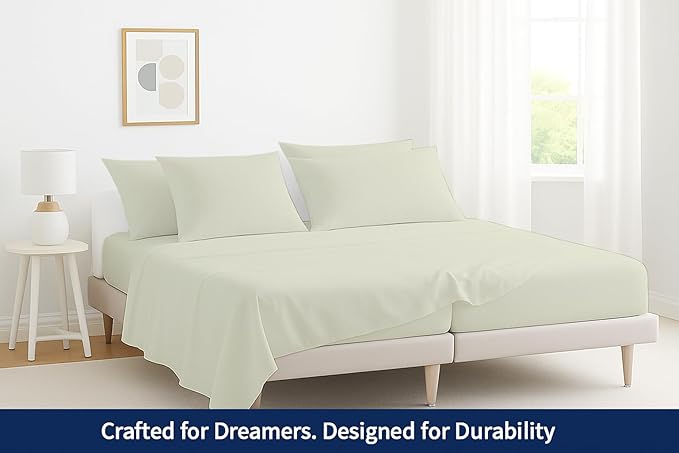Split Cal King Sheets- California Sheets Sets for Adjustable Bed- 16 Inch Deep Pocket- Sleep Number 7 Pcs Set- Easy Fit- Wrinkle Free- Hotel Luxury Bed (Ivory Solid)