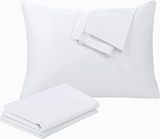 100% Egyptian Cotton Standard Pillow Protectors Set of 4, 400 Thread Count Sateen Weave White Cooling Pillowcase, Easy Care Zippered Style Pillow Covers (4 Pack, White, Standard)