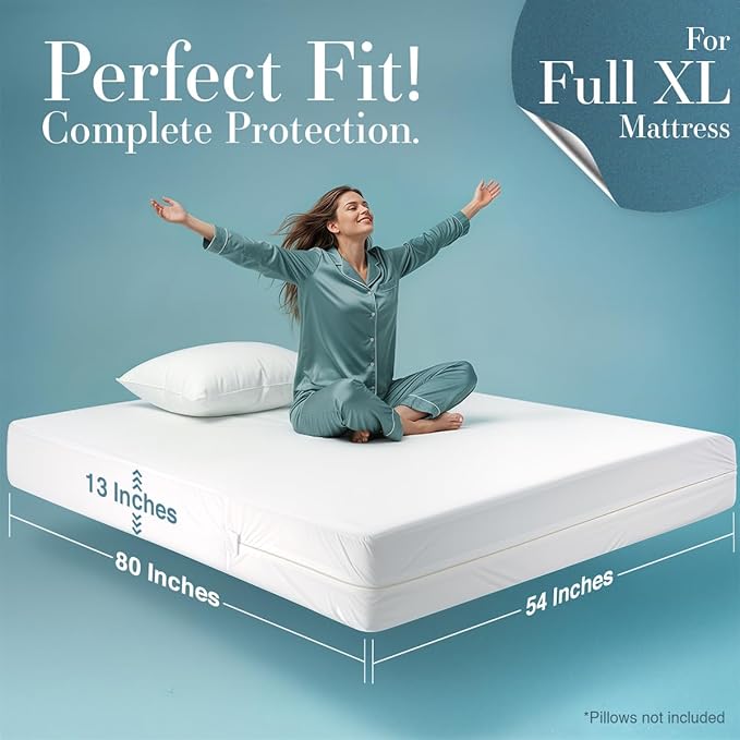 Utopia Bedding Mattress Protector Zippered Full XL Size, 100% Waterproof Bed Bug and Dust Mite Proof Mattress Encasement, Absorbent 6 Sided Mattress Cover