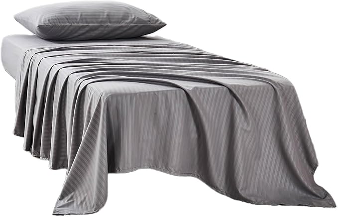 Kingnex Striped 30x75 Cot Size RV Bunk Sheets Set for Narrow Twin Bed Soft Brushed 1800 Microfiber 3 Piece Bedding Set Includes 1 Fitted Sheet 1 Flat Sheet 1 Pillowcase Grey
