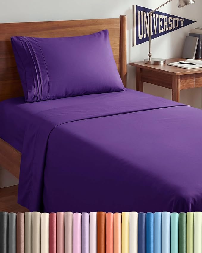 Twin XL Size 3 Piece Sheet Set - Comfy Breathable & Cooling Sheets - Hotel Luxury Bed Sheets for Women & Men - Deep Pockets, Easy-Fit, Extra Soft & Wrinkle Free Sheets - Purple Oeko-Tex Bed Sheet Set