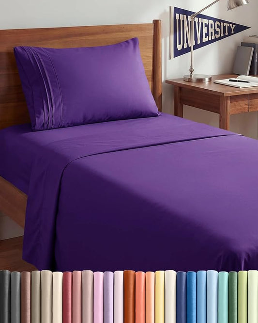 Twin XL Size 3 Piece Sheet Set - Comfy Breathable & Cooling Sheets - Hotel Luxury Bed Sheets for Women & Men - Deep Pockets, Easy-Fit, Extra Soft & Wrinkle Free Sheets - Purple Oeko-Tex Bed Sheet Set