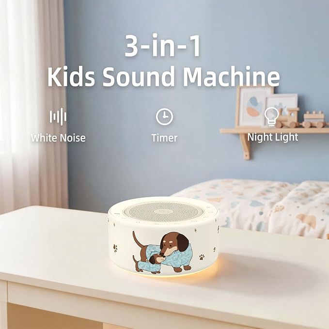 Kipcush White Noise Machine - Soft Non-Glare Nursery Lamp, 30 Soothing Sounds, 8 Color Lights, Max 8-Hour Timer for Baby & Adults