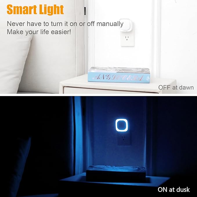 YUNLEX 2 Pack Azure Night Light, Crisp Modern Glow with Dimmable Soft Light & Indirect Reflection, Auto Dusk to Dawn Sensor, Plug in LED Nightlight for Bathroom,Toilet, Kitchen Counter, Modern Decor