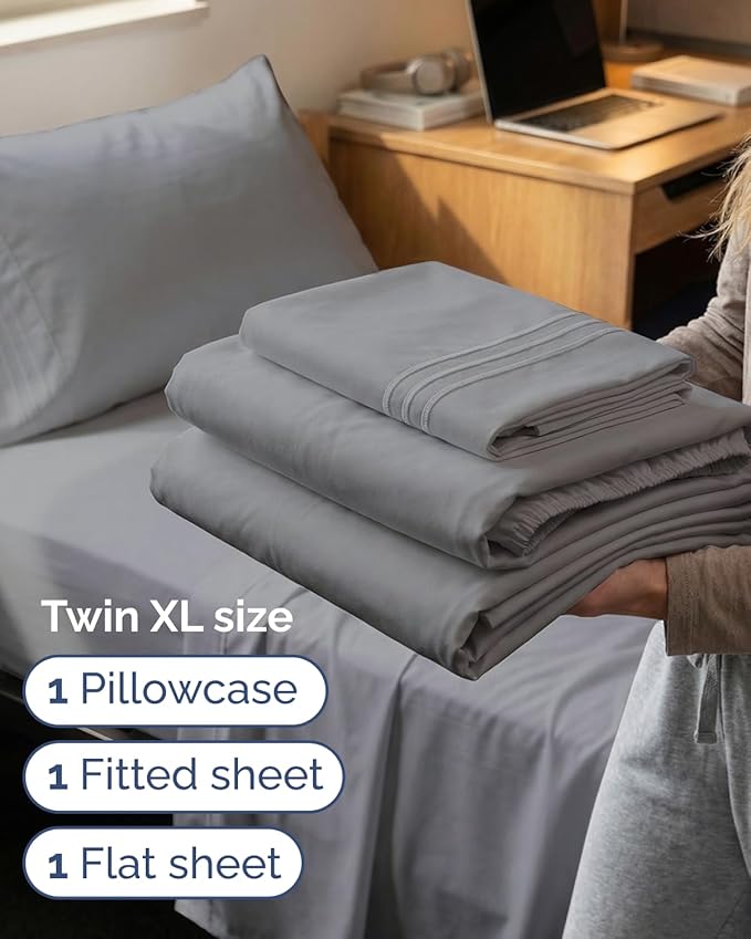 Twin XL Size 3 Piece Sheet Set - Comfy Breathable & Cooling Sheets - Hotel Luxury Bed Sheets for Women & Men - Deep Pockets, Easy-Fit, Soft & Wrinkle Free Sheets - Steel Blue Oeko-Tex Bed Sheet Set
