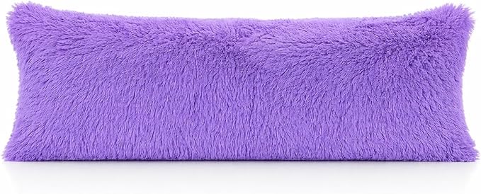 Reafort Luxury Faux Fur Body Pillow Cover 21" x 54", Long Hair PV Plush Body Pillow Case with Hidden Zipper Closure, Ultra Soft Fluffy Decorative Long Pillow Cover (Lilac, Body)