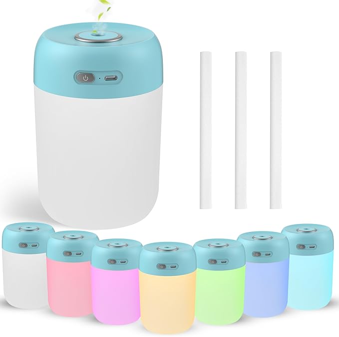 Portable Small Humidifier, 650ml Colorful Mini Humidifier for Bedroom, Office Desktop, Baby Room, Plants, Cool Mist Humidifiers(Blue)
