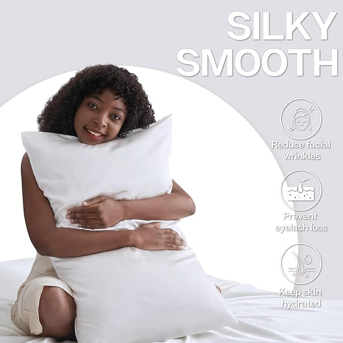 MR&HM Satin Pillowcase for Hair and Skin, Silk Satin Pillowcase 2 Pack, King Size Pillow Cases Set of 2, Silky Pillow Cover with Envelope Closure (20x40, White)