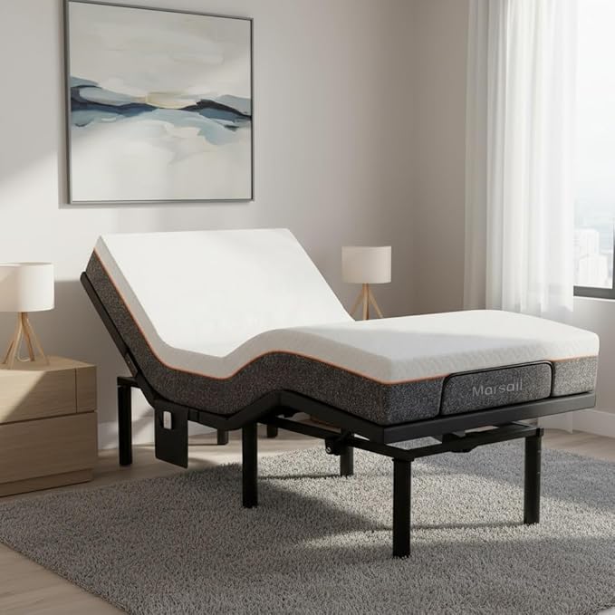 Marsail MS01 Queen Adjustable Bed Set with 6-Inch Gel Memory Foam,Includes Adjustable Bed Base Featuring Wireless Remote Control, Under-Bed Nightlight, and 4 Height Options