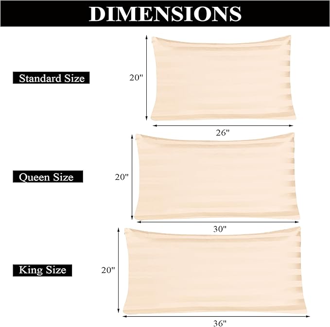 100% Egyptian Cotton Standard Pillow Protectors Set of 2, 400 Thread Count Sateen Weave Cooling Pillowcase, Easy Care Zippered Style Pillow Covers (Stripe-Beige, Standard)