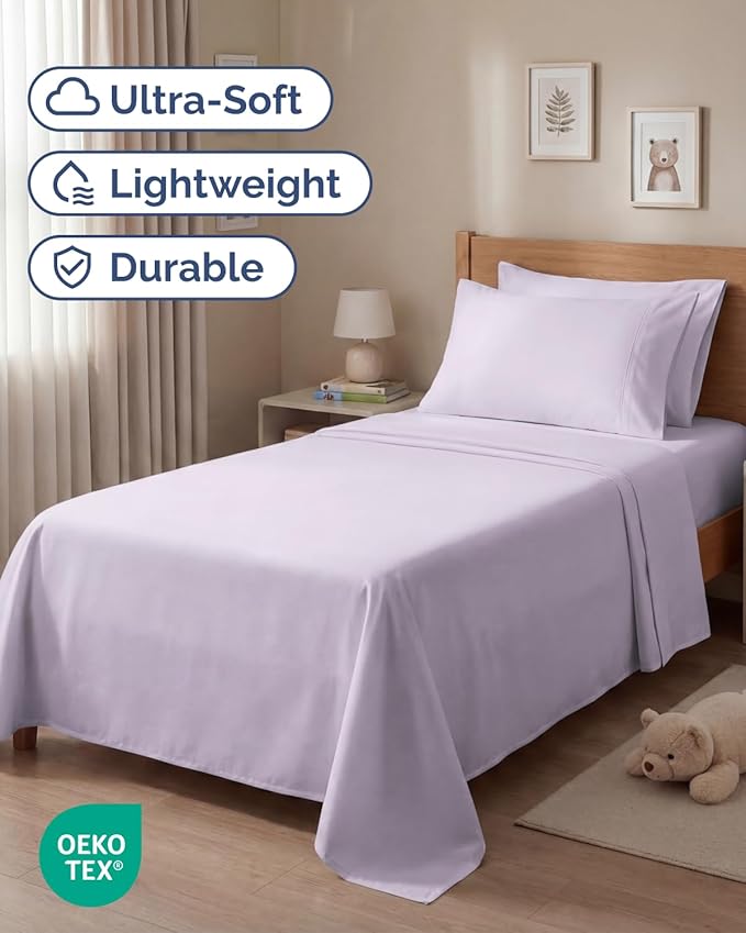 Twin 4 Piece Sheet Set - Comfy, Breathable & Cooling - Soft Hotel Luxury Bedding for Women, Men, Kids, Teens and Children - 1 Flat & 1 Fitted Sheet & 2 Pillowcases with Deep Pockets - Light Lavender