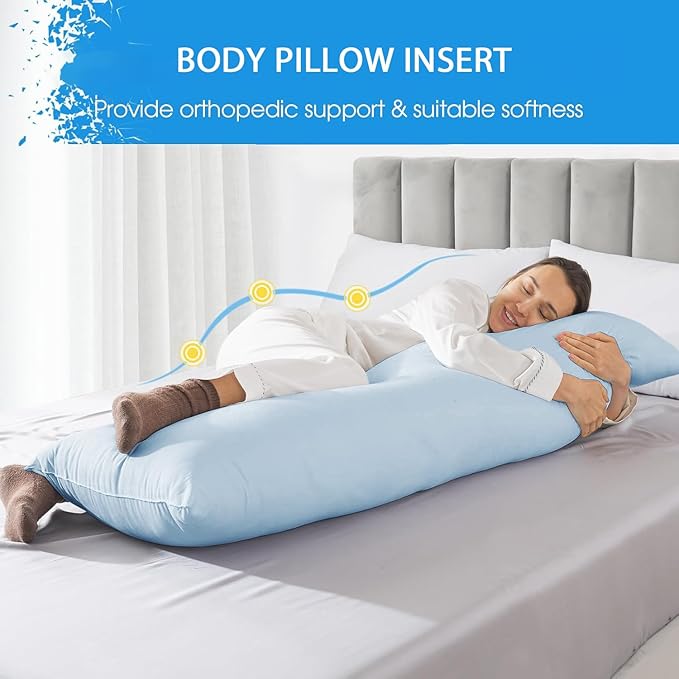 Body Pillow Insert - Breathable Full Body Pillow for Side Sleeper - Soft Long Bed Pillow for Adults - 20 x 54 inch-Blue