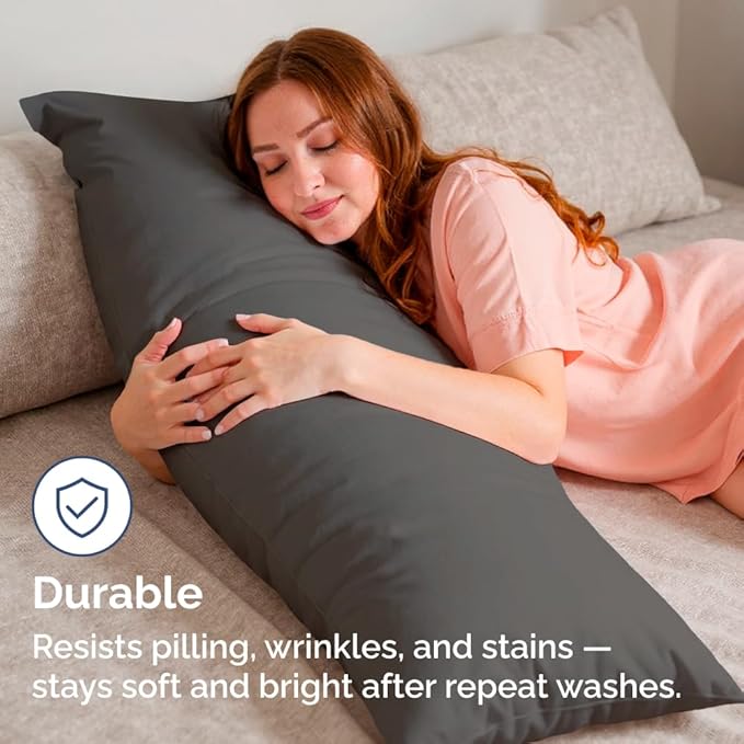 Body Pillowcases Set of 4-20x54 Long Body Pillow Case - Soft Body Pillow Cover for Sleeping & Side Sleepers - Comfy, Breathable & Fade Free - Machine Washable with Envelope Enclosure - (Charcoal)