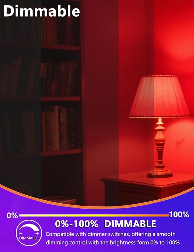 630nm Red Sleep Bulb Dimmable, 100% Blue Light Blocking, Promotes Melatonin Production, E26 A15 LED 5W Red Dim Night Light for Baby's Bedroom, Sleeping, 4Pack
