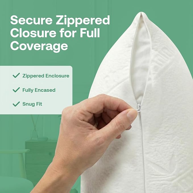 Premium Waterproof Pillow Protector Covers - Viscose Made from Bamboo – Allergy, Dust, and Mite Proof Zippered Pillowcase, Set of 2 Queen Size