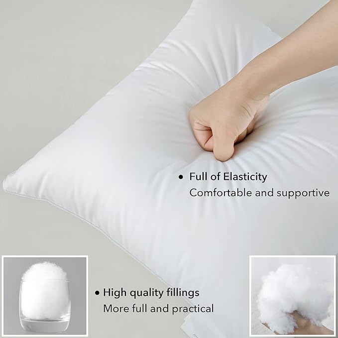 FAVRIQ 18 x 18 Pillow Inserts (Set of 2) - 18 Inch Square Interior Sofa Throw Pillow with 100% Cotton Cover - Decorative Pillow Insert Pair - White Couch Pillow