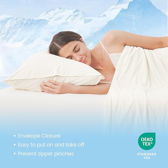 Cozy Bliss Cooling Pillow Cases for Hot Sleepers, Q-Max>0.45, Queen Size Set of 2, Soft & Silky Pillow Covers with Envelope Closure,Gift, Off White, 20x30 Inches