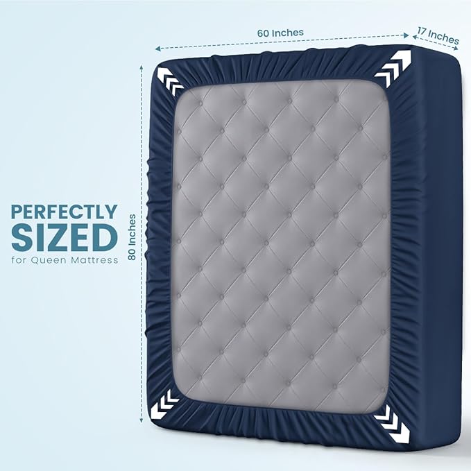 Queen Size Mattress Protector Waterproof, Premium 200 GSM Terry Mattress Cover, Soft & Breathable Bed Cover, Fitted Sheet Style Stretchable Deep Pockets 17" by Utopia Bedding (Navy Blue)