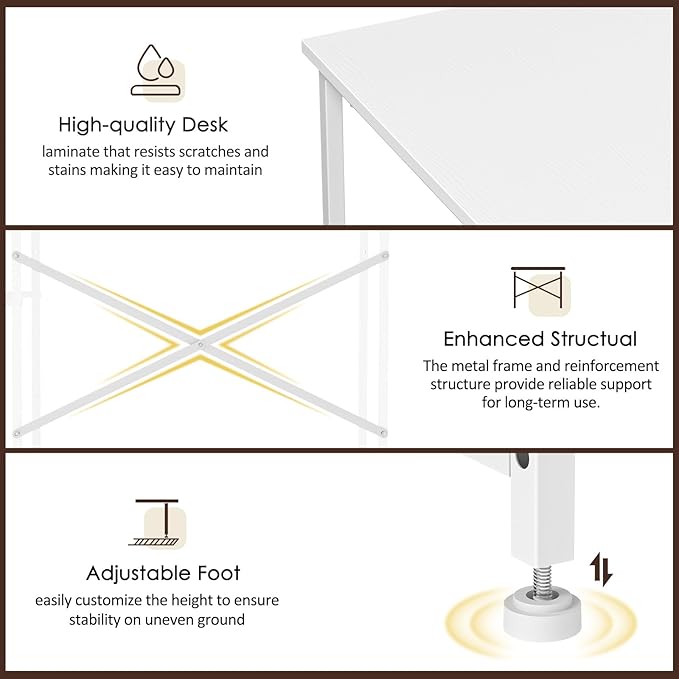 DAOUTIME White Computer Desk, 36 Inch Small Desk with Drawers, Home Office Desk with Storage Shelves for Bedroom, Living Room, Dorm, Vanity Desk for Small Spaces, White