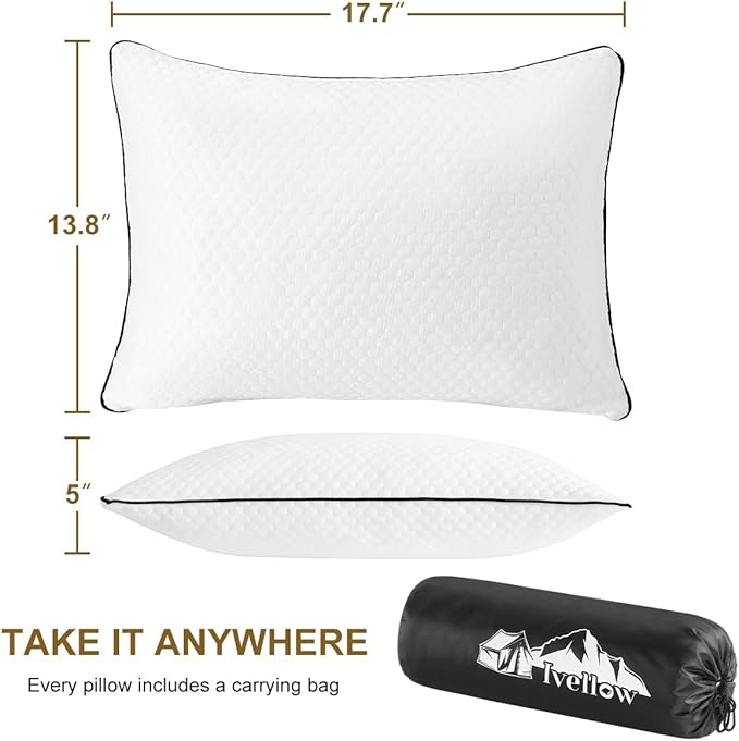 Ivellow Travel Pillow Camping Pillow for Sleeping Small Cooling Shredded Memory Foam Pillow Compressible Compact Medium Firm,Breathable Soft Cover,Outdoor Car Backpacking Hiking Essential Gear White M