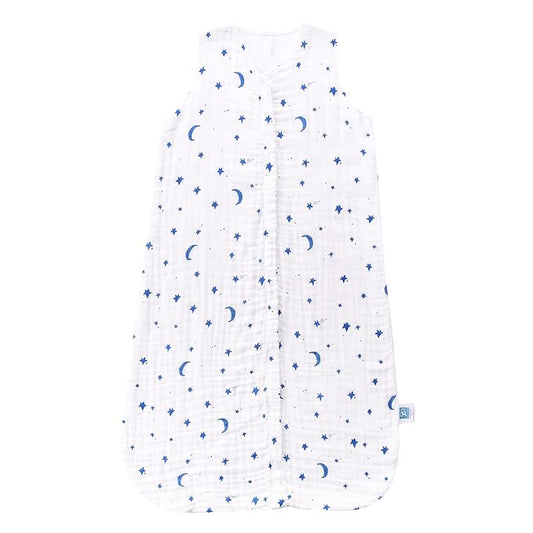 TADO MUSLIN Toddler Sleep Sack 2-4T, 0.5 TOG Lightweight Wearable Blanket for Baby, 100% Organic Cotton Muslin 4 Layers, Sleeveless Sleeping Bag, 2-Way YKK Zipper, OEKO-TEX Certified, Blue Star Moon