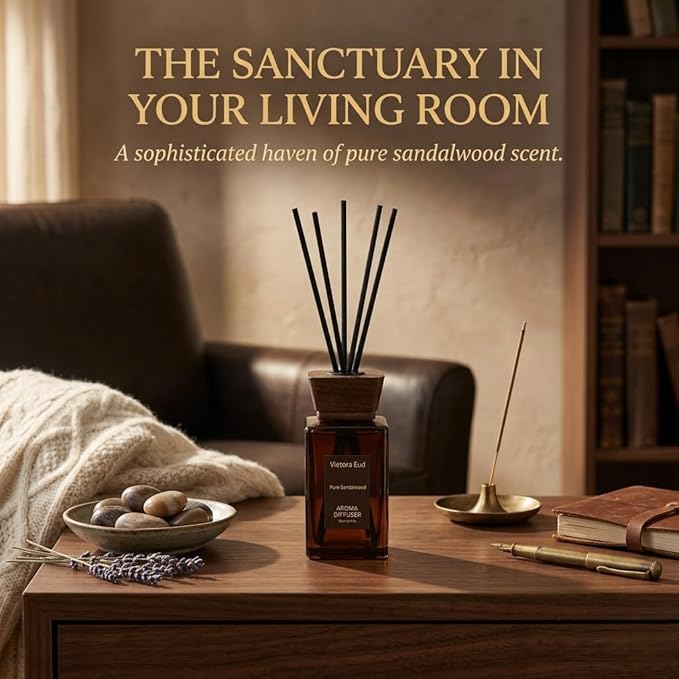 Natural Sandal Wood Reed Diffuser - 5.6 Fl Oz for Home& Office, Bathroom&Shelf Decor| Long Lasting Air Freshener|Gift for Women, Housewarming&Birthday