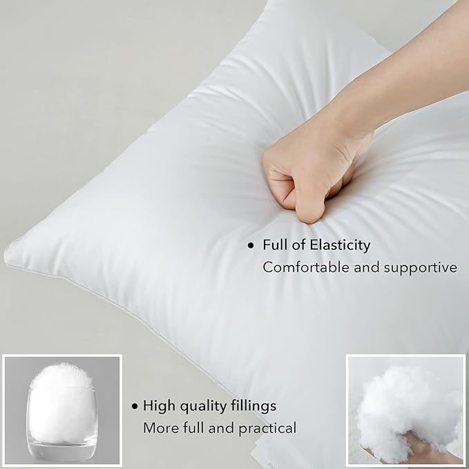 FAVRIQ 18 x 18 Pillow Inserts - Firm and Fluffy Decorative Square Sofa Throw Pillow with 100% Cotton Cover - Down Alternative Pack of 4