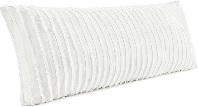 BEDELITE Body Pillow Cover with Zipper Closure, Decorative Boho Fleece Pillowcase 20 x 54 Inches, Luxury Fluffy Plush Long Body Pillow Pillowcase for All Seasons(Bright White-Boho)