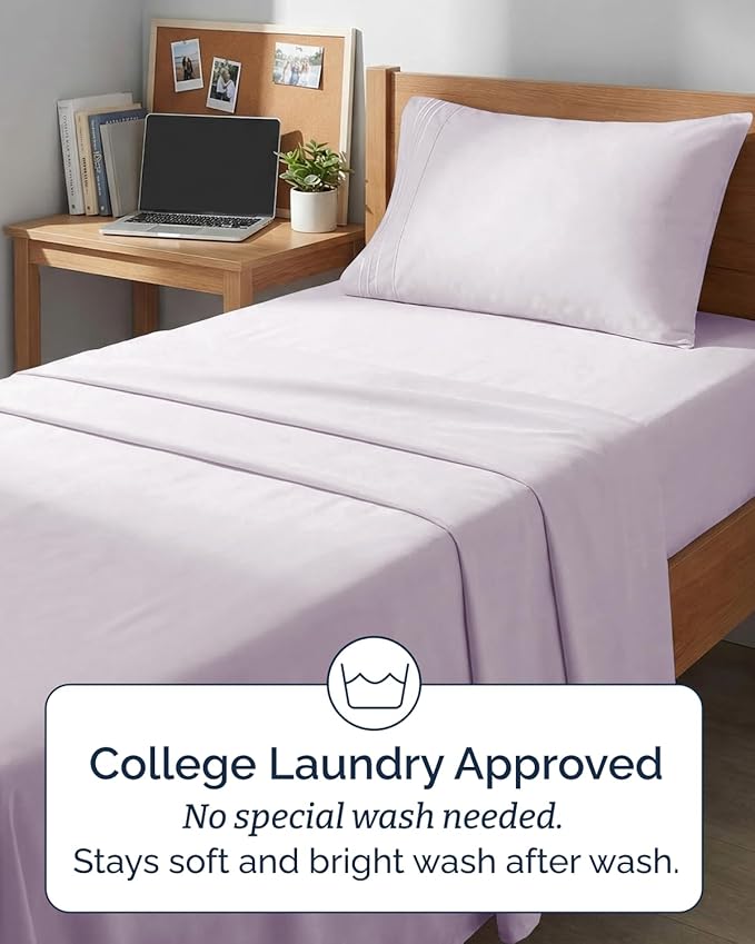 Twin XL Size 3 Piece Sheet Set - Comfy Breathable & Cooling Sheets - Hotel Luxury Bed Sheets for Women & Men - Deep Pockets, Easy-Fit, Soft & Wrinkle Free Sheets - Light Lavender Oeko-Tex Bed Sheets