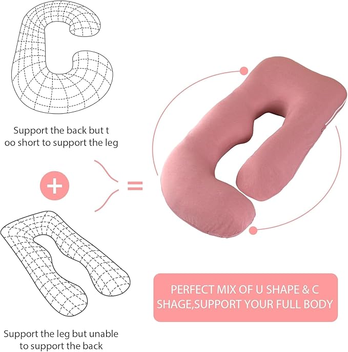 Elover Cooling Pregnancy Pillows for Sleeping,U Shaped Full Body Pillow with Removable Cover,Pregnant Women Must Haves,Maternity Essential,Cooling Pink