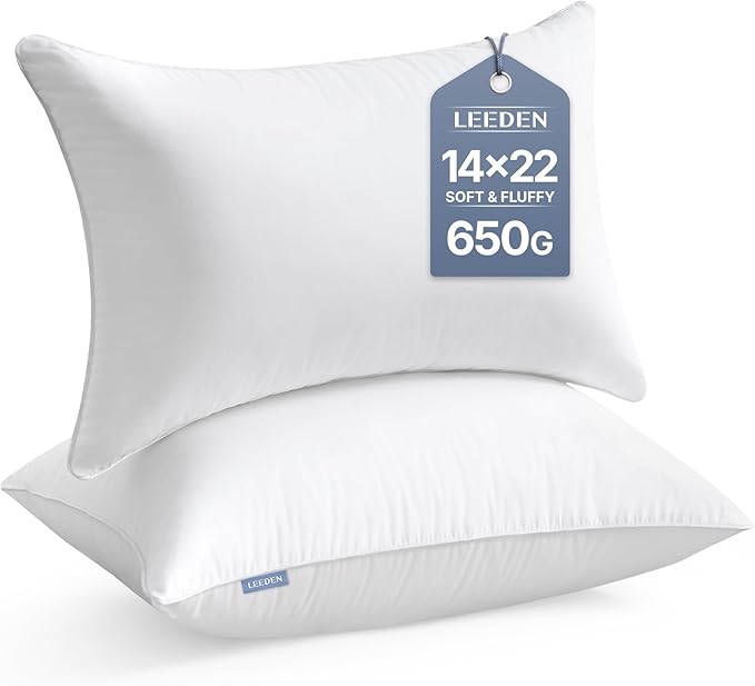 Leeden 14 x 22 Pillow Inserts (Set of 2) - Throw Pillow Inserts with 100% Cotton Cover - Rectangle Interior Sofa Pillow Inserts with Zipper for Sofa, Couch and Home Decor- White