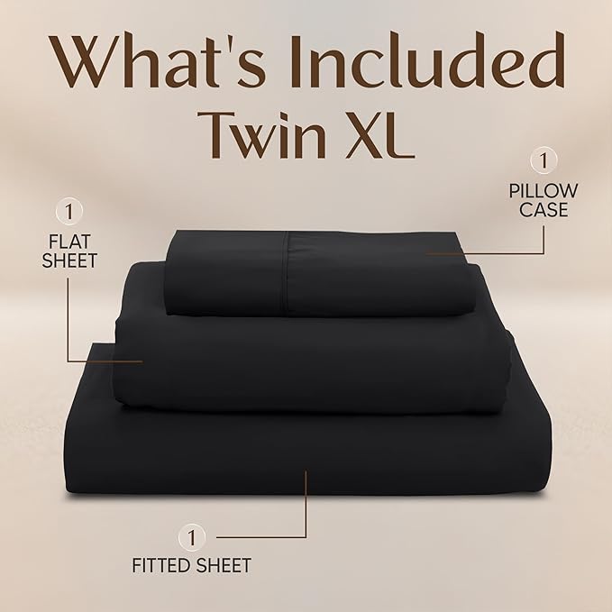Utopia Bedding Twin XL Sheet Set – 3 Piece Bed Sheets for Twin XL Size Bed, Soft and Breathable Microfiber, Includes 1 Fitted Sheet, 1 Flat Sheet and 1 Pillowcase – Oeko Tex (Black)