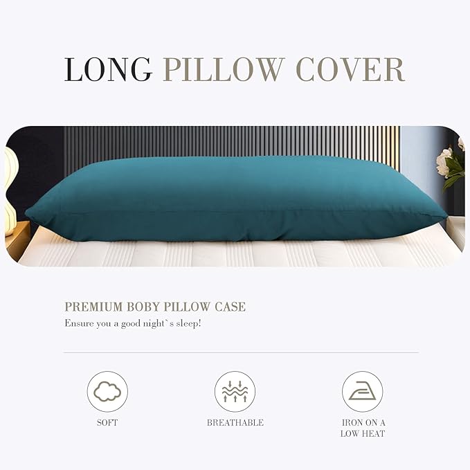 WishSmile Cooling Body Pillow Cover Pillowcase King Pillow Cases Set of 1,Hair and Skin Friendly,Teal,20x54 inches